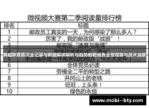 英超联赛赛况全记录与数据解读解析与趋势前瞻报告全景观察与战术洞察